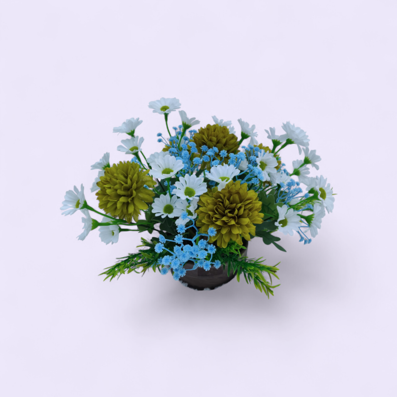 kunstlilledest seade potis valge/roheline/helesinine